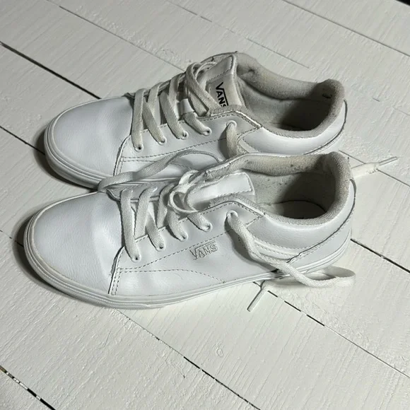 White low top leather Vans youth size 5